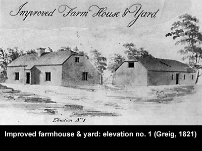 Illustration of a cottage by Greig in 1821. Crown copyright.